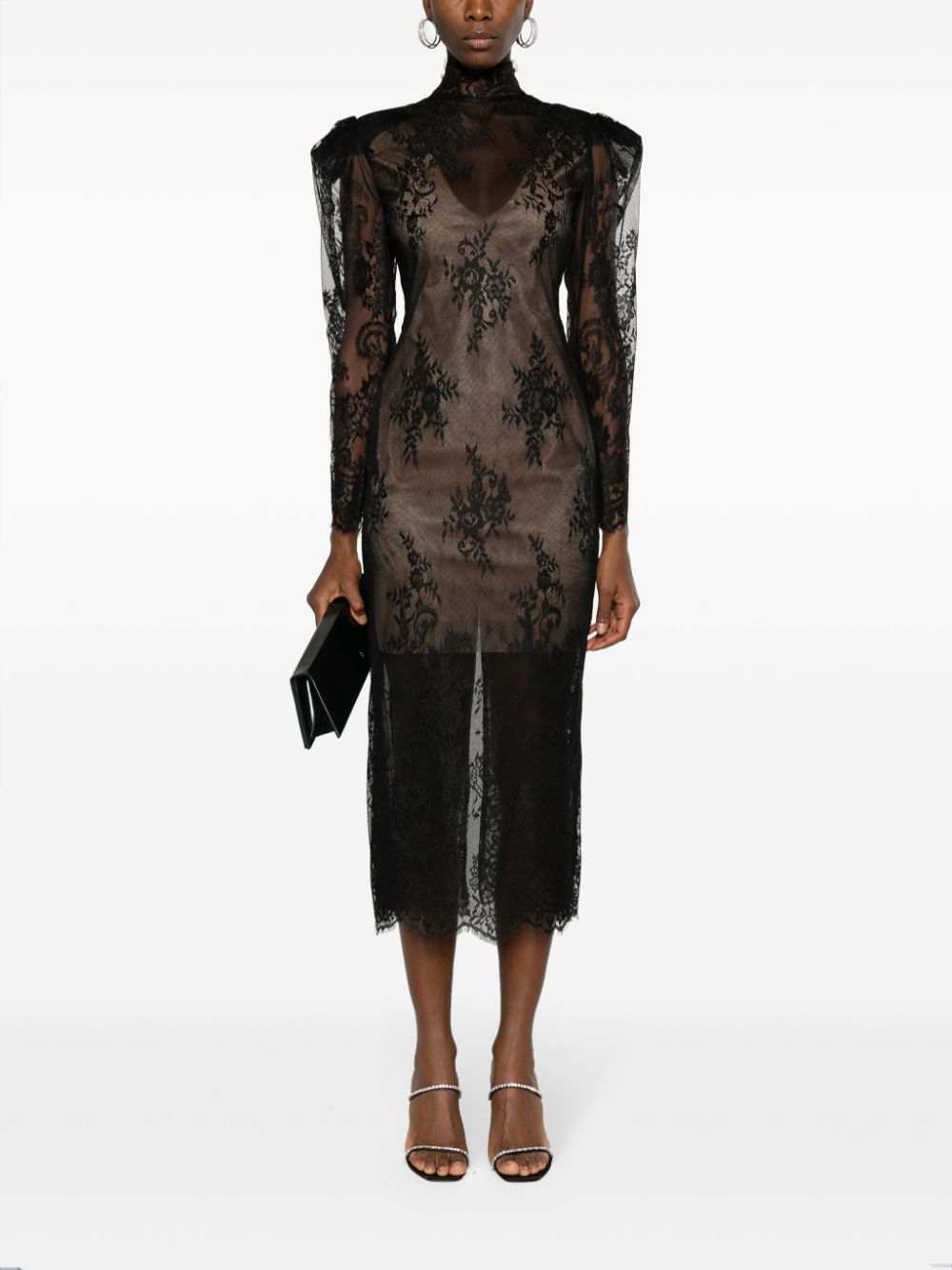 Shop Ana Radu Floral-lace Midi Dress In Black