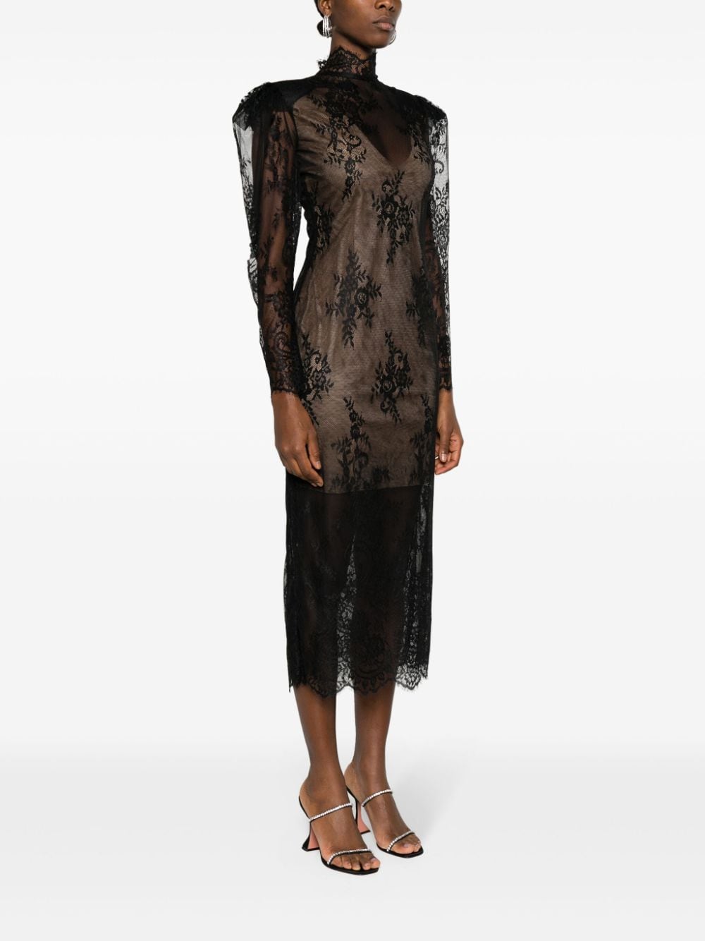 Shop Ana Radu Floral-lace Midi Dress In Black
