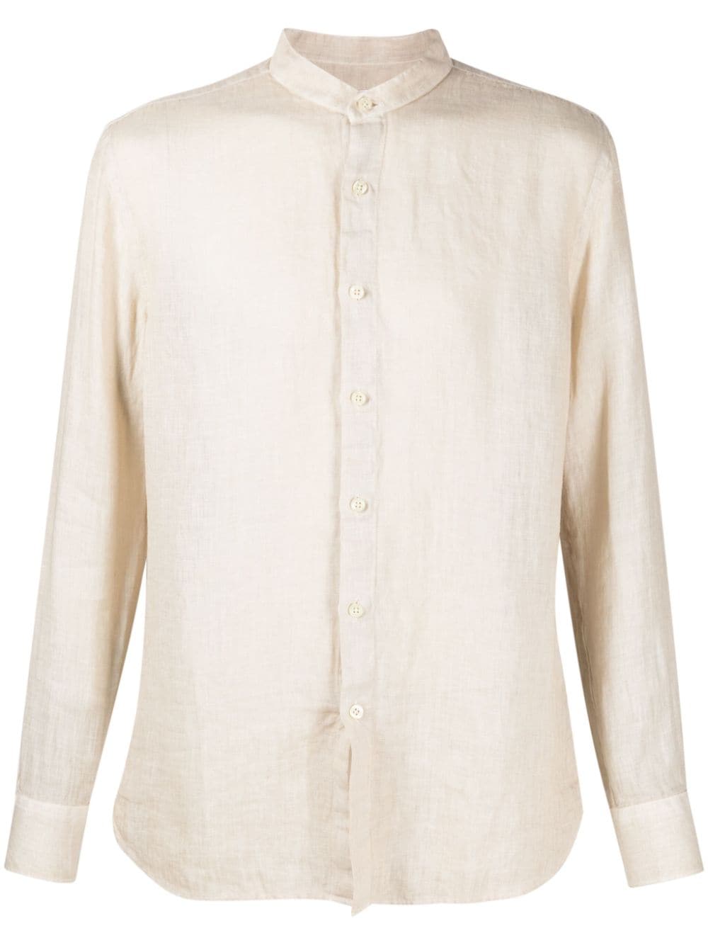 120% Lino Band-collar Linen Shirt In Neutrals