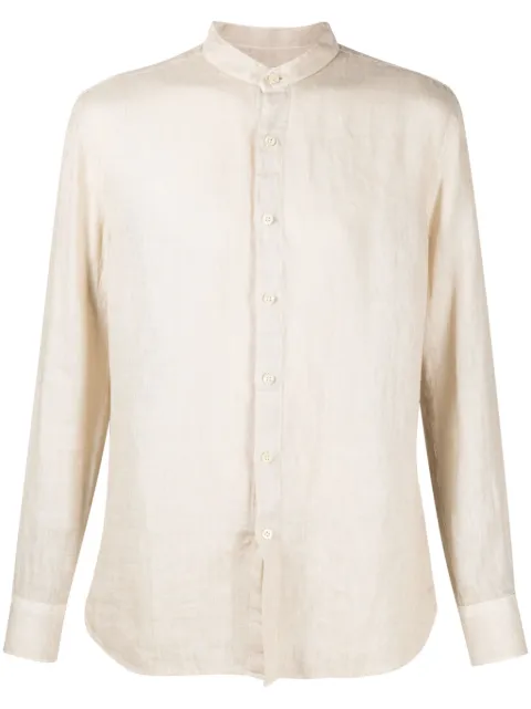 120% Lino camisa con cuello mao
