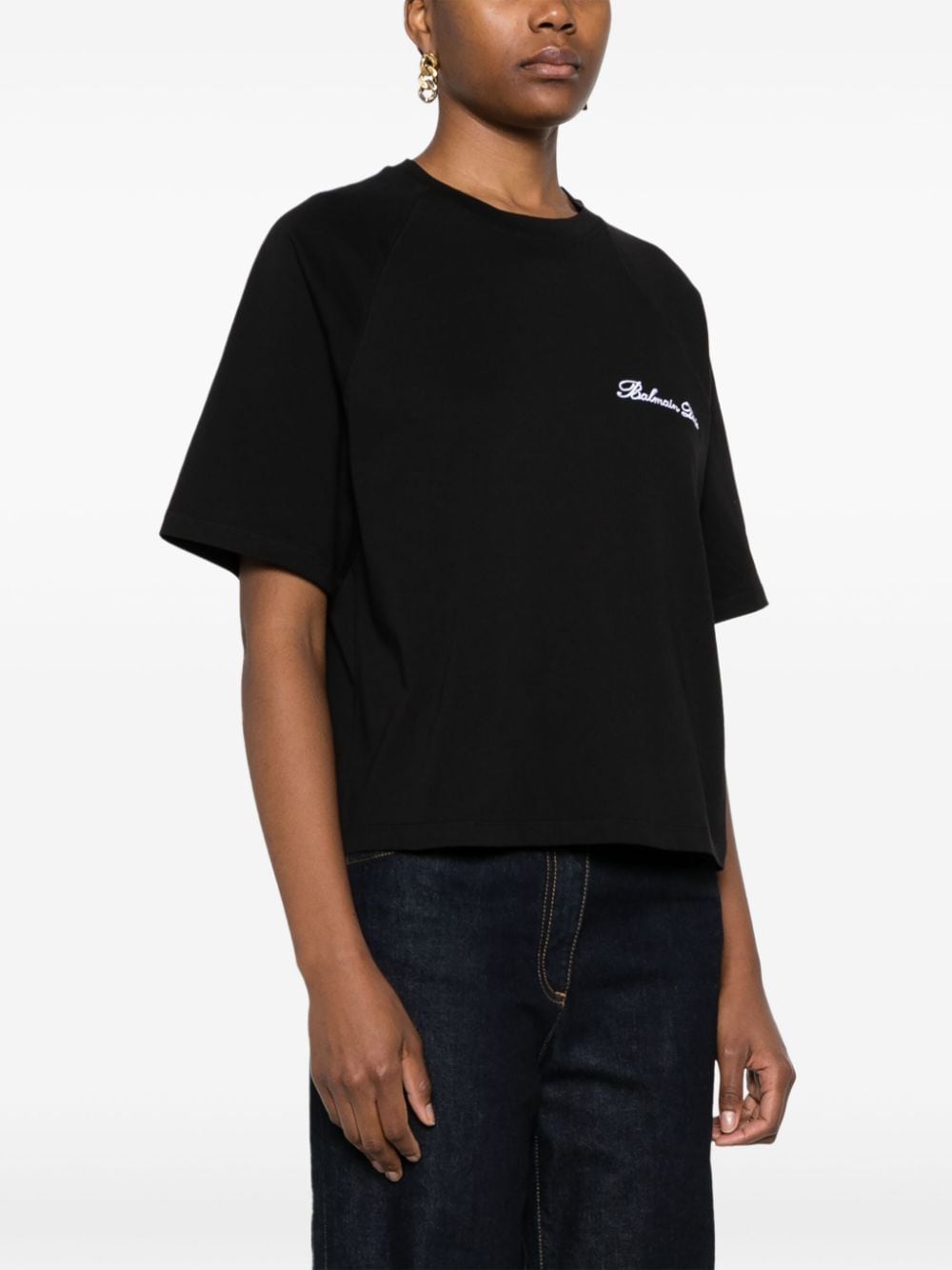 Balmain Katoenen T-shirt met geborduurd logo Zwart