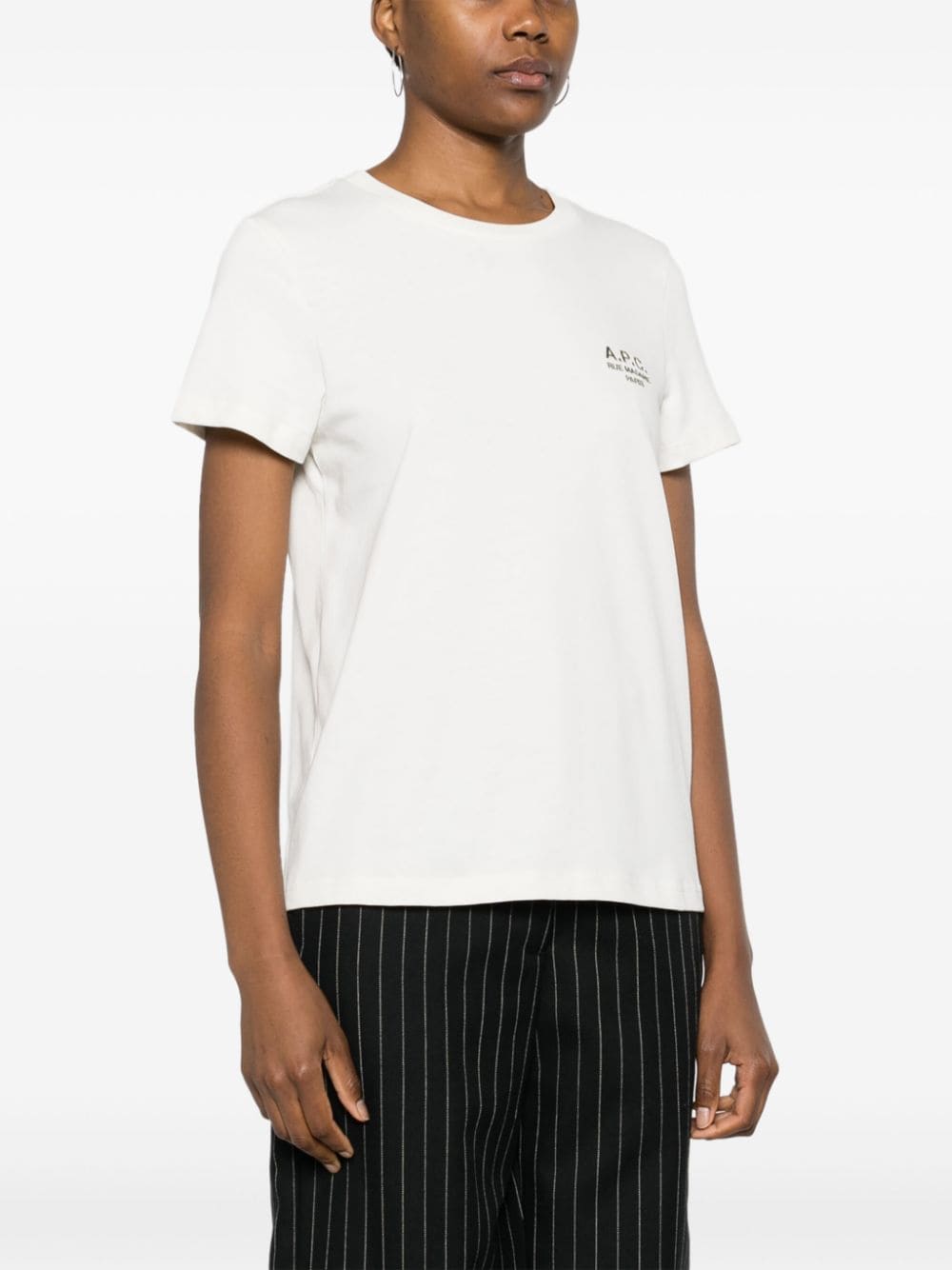 Shop Apc Logo-embroidered Cotton T-shirt In Neutrals