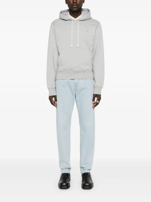 Saint Laurent Cassandre-embroidered Cotton Hoodie | Grey | FARFETCH AU