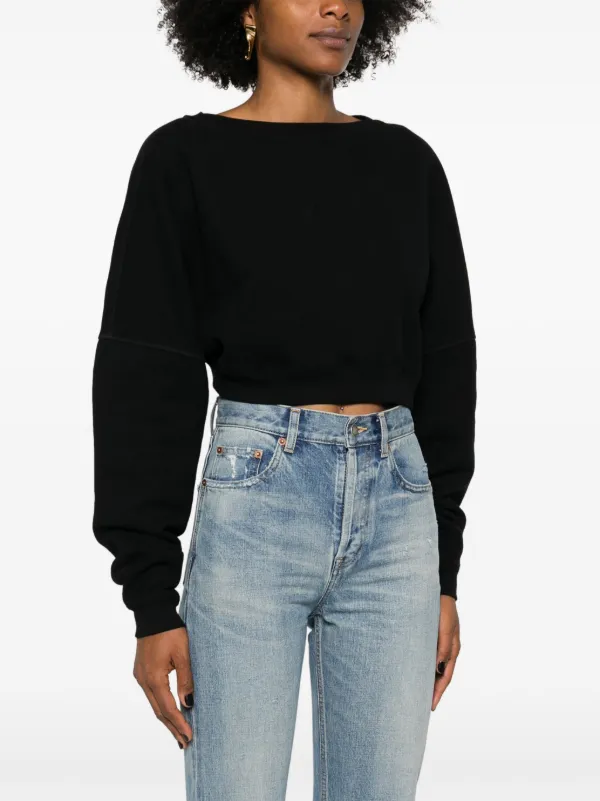 【送料&関税込】Saint Laurent Sweat Cropped Saint Laurent Cropped Cotton Sweatshirt | Black | FARFETCH