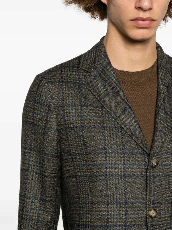 サルトリオシルクチェックテーラードジャケットSantonio napoli44 SARTORIO NAPOLI plaid-check Wool Blend Blazer | Grey | FARFETCH