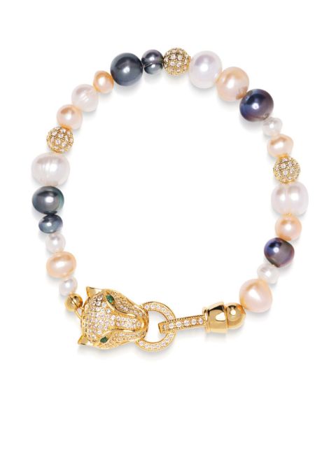 Nialaya Jewelry panther head-charm pearl bracelet 