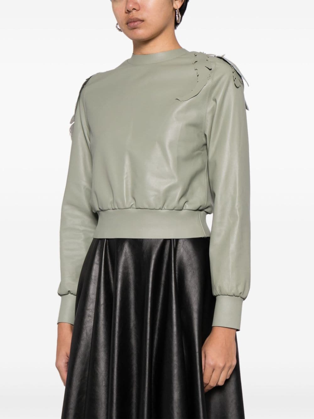 Shop Undercover Leaf-embroidered Leather Sweatshirt In Green