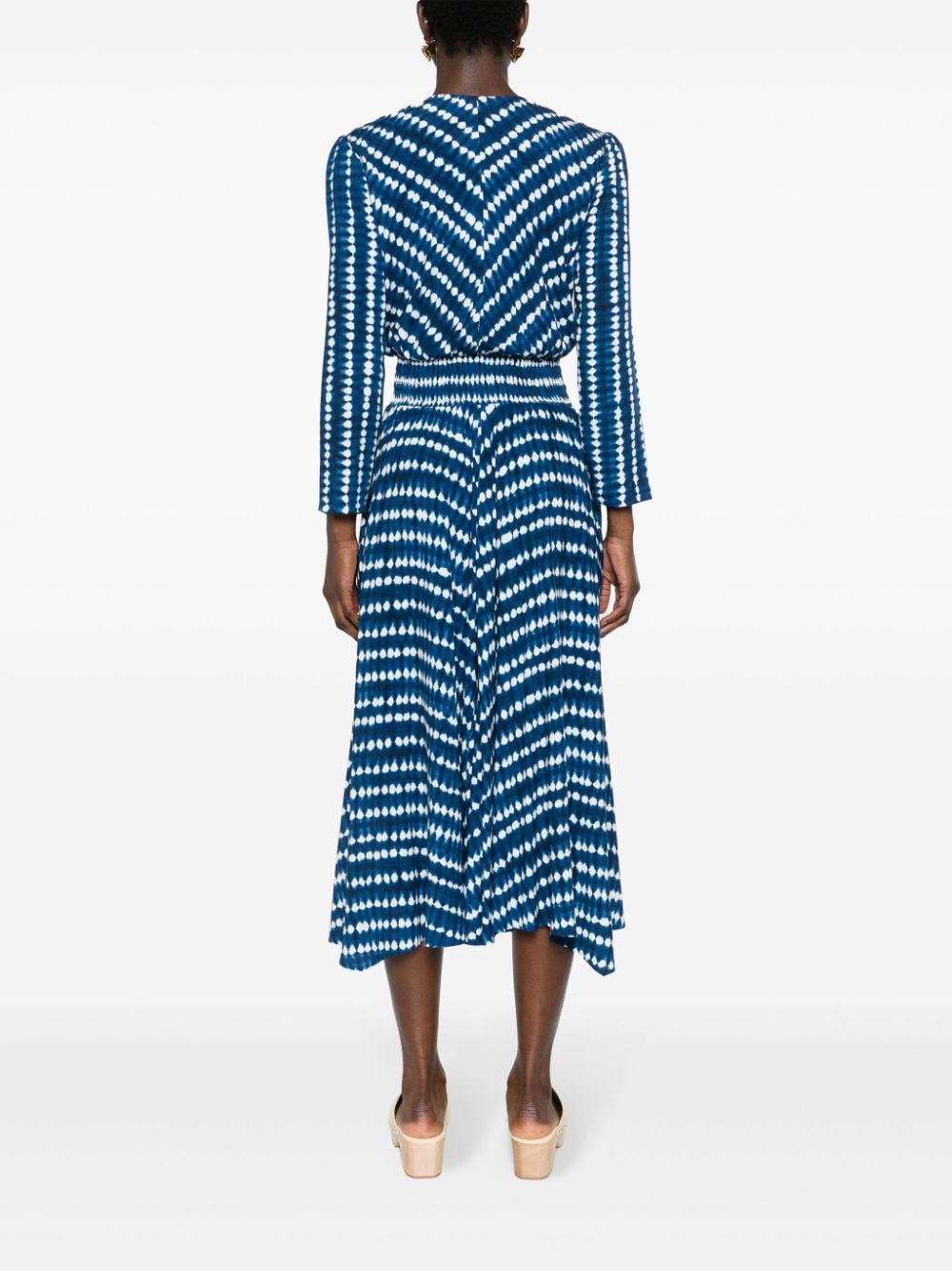 Shop Maje Abstract-pattern Asymmetrical Mid Dress In Blue