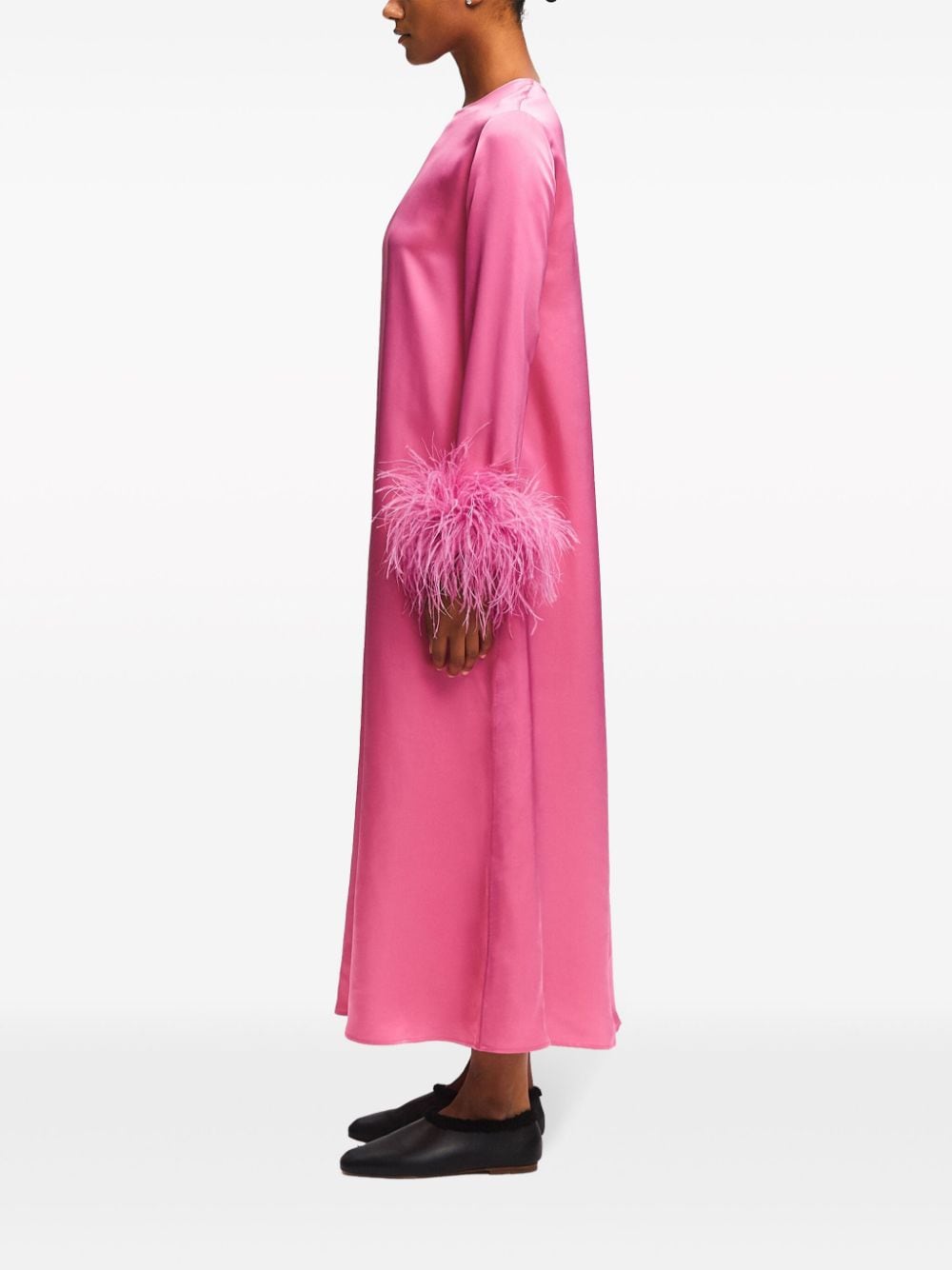 Shop Sleeper Suzi Detachable Feather-cuffs Maxi Dress In Pink