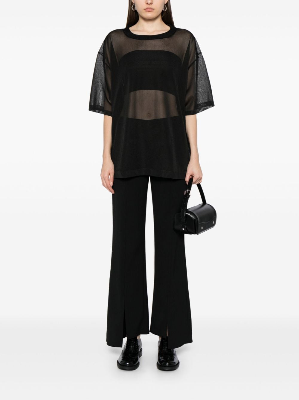 Shop Yohji Yamamoto Round-neck Sheer T-shirt In Black