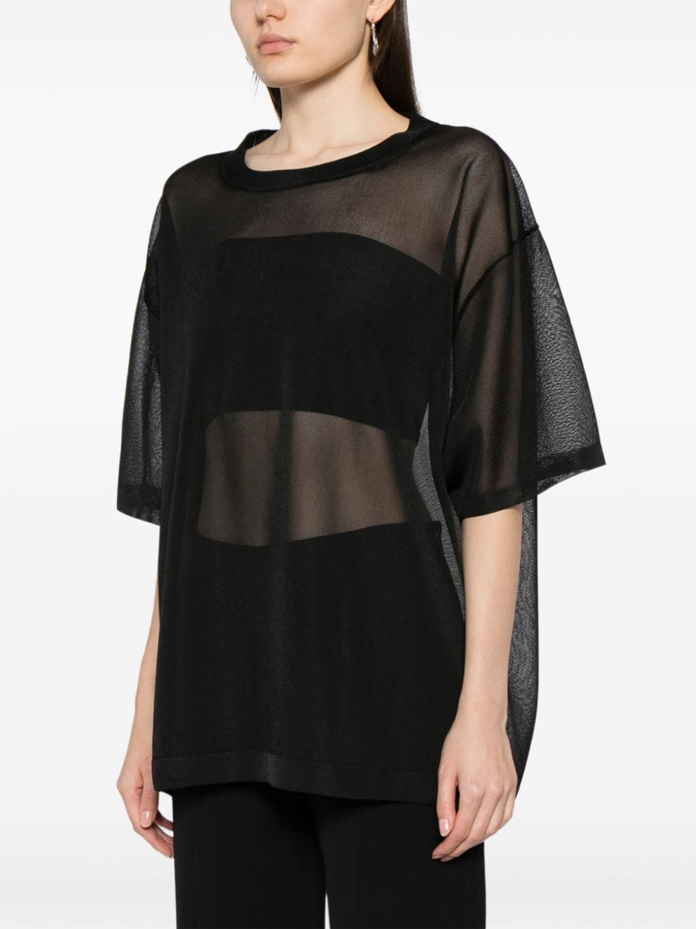 Shop Yohji Yamamoto Round-neck Sheer T-shirt In Black