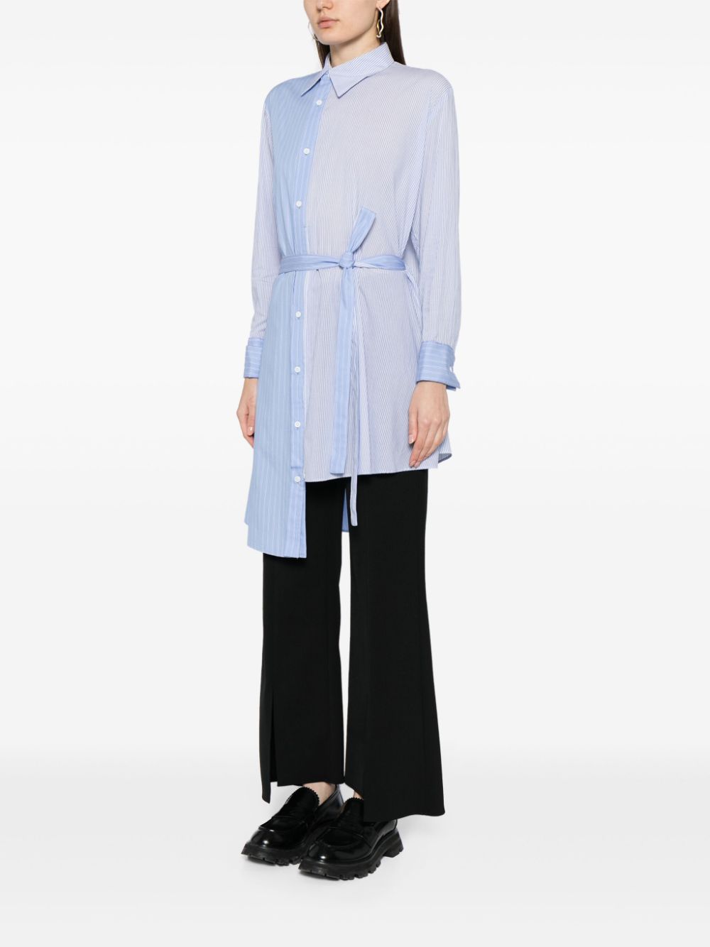 Shop Yohji Yamamoto Asymmetric-hem Cotton Shirt In Blue