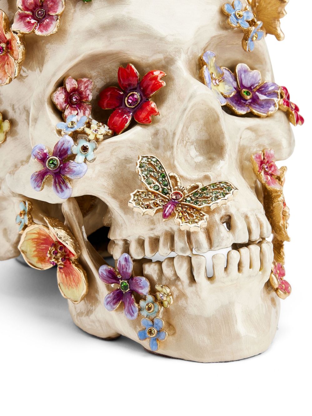 Jay Strongwater Oliver Skull & Flowers beeldje verfraaid met kristallen - Beige