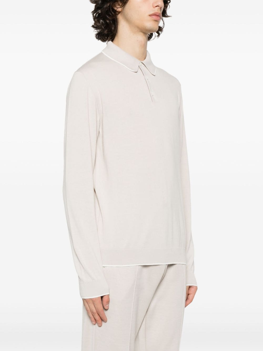 Shop Eleventy Long-sleeve Polo Shirt In Neutrals