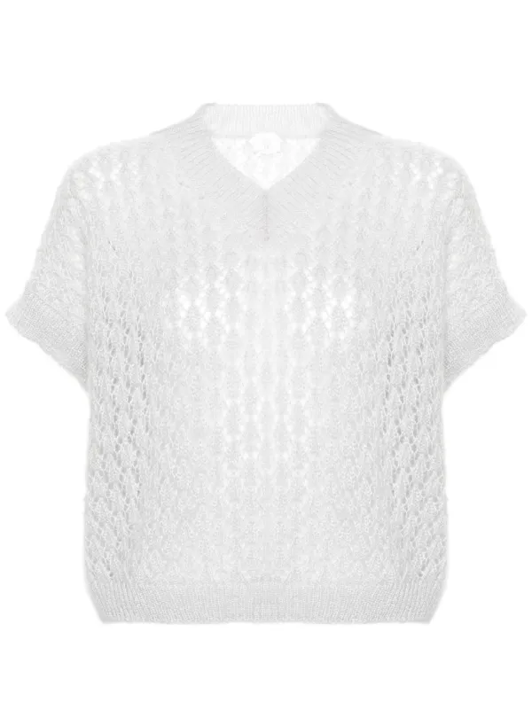 Eleventy V-neck Knitted Top in Grey