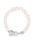 Nialaya Jewelry panther head-charm pearl bracelet - White