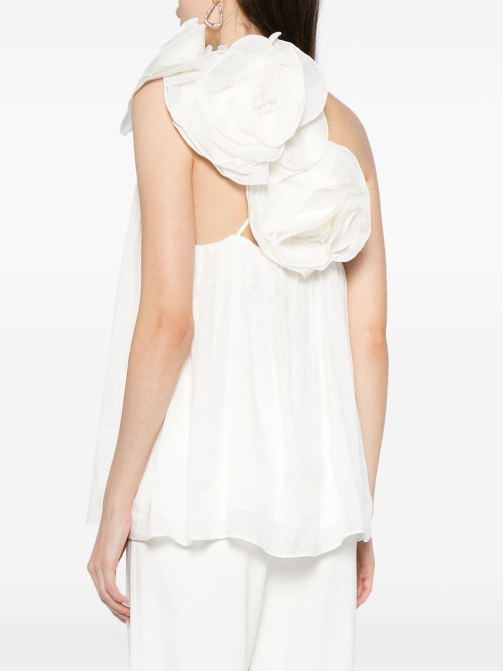 Shop Aje Flower-detailing Linen-blend Top In Weiss