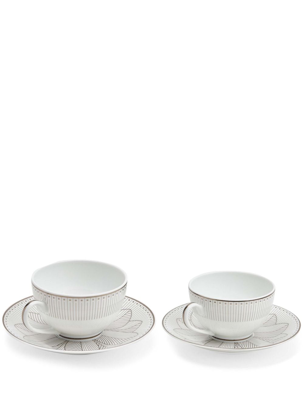 Christofle Malmaison Impériale Porcelain Tea Cups And Saucers (set Of Two) In White