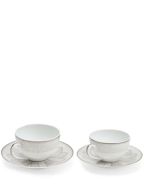 Christofle Malmaison Impériale porcelain tea cups and saucers (set of two)
