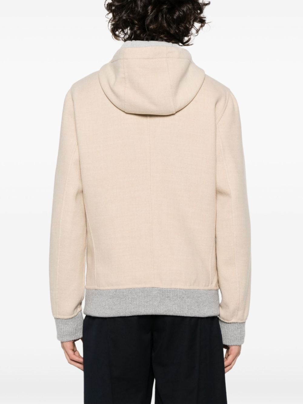 Shop Eleventy Contrasting-trim Wool Hooded Jacket In Neutrals
