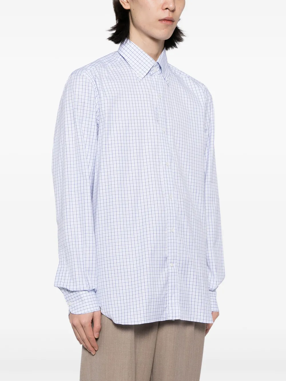 Luciano Barbera Check-print Button-down Shirt In Blue