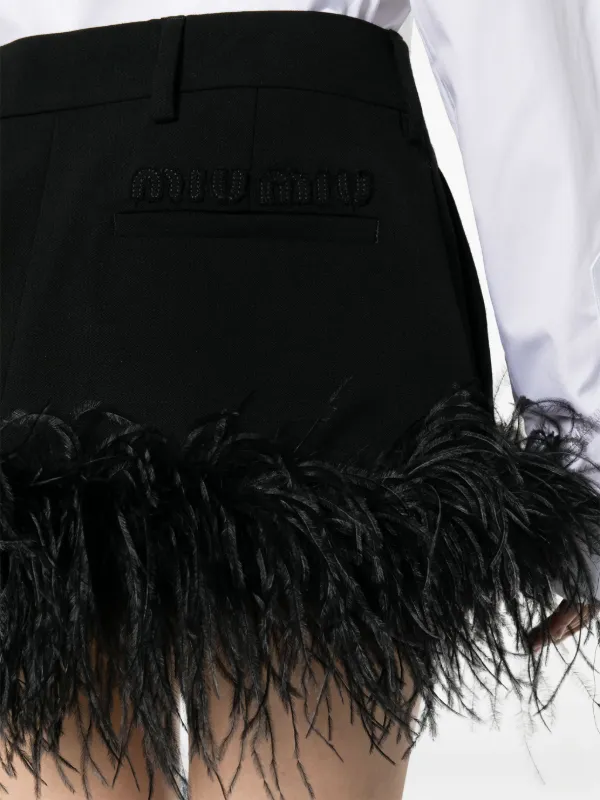 Miu Miu feather-trim Miniskirt | Black | FARFETCH PT
