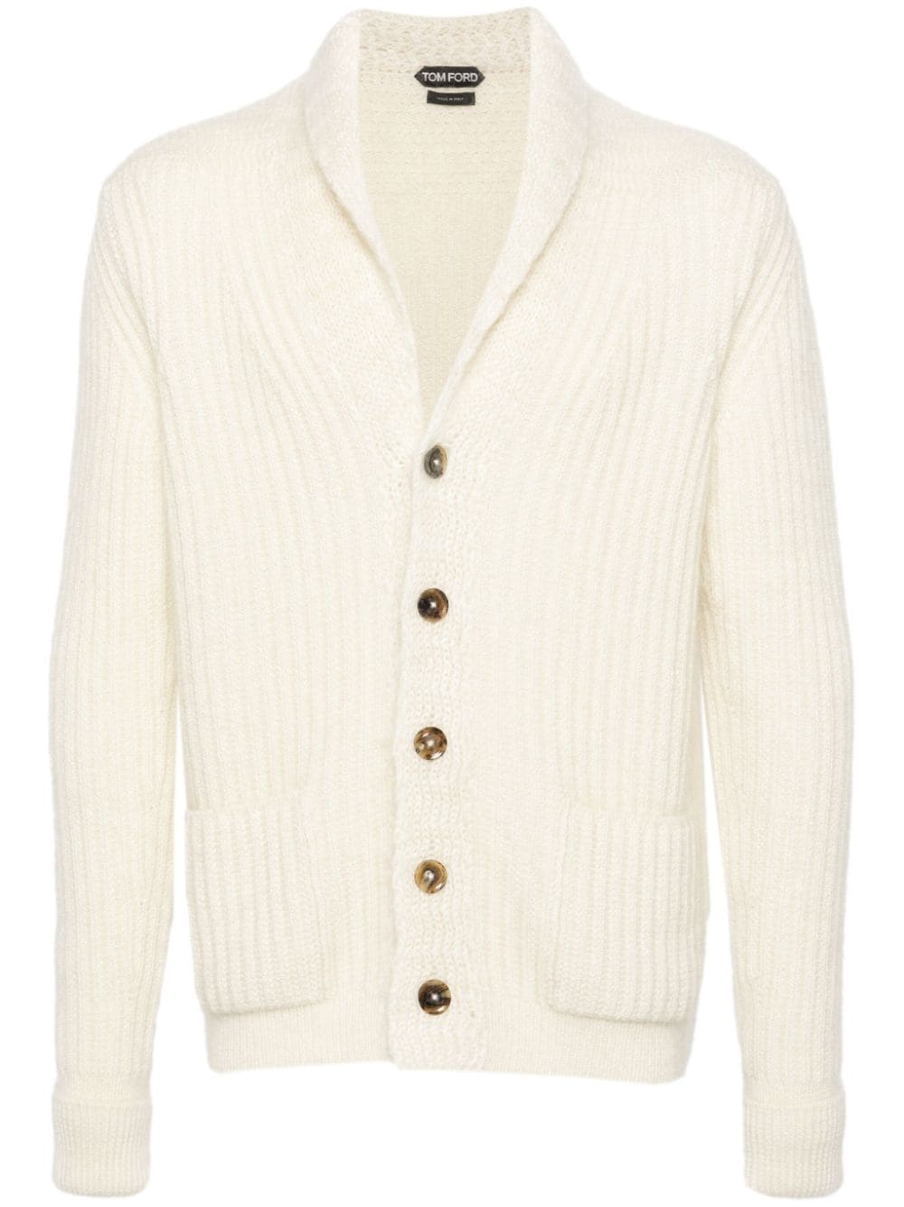 Tom Ford Shawl-collar Ribbed-knit Cardigan In White
