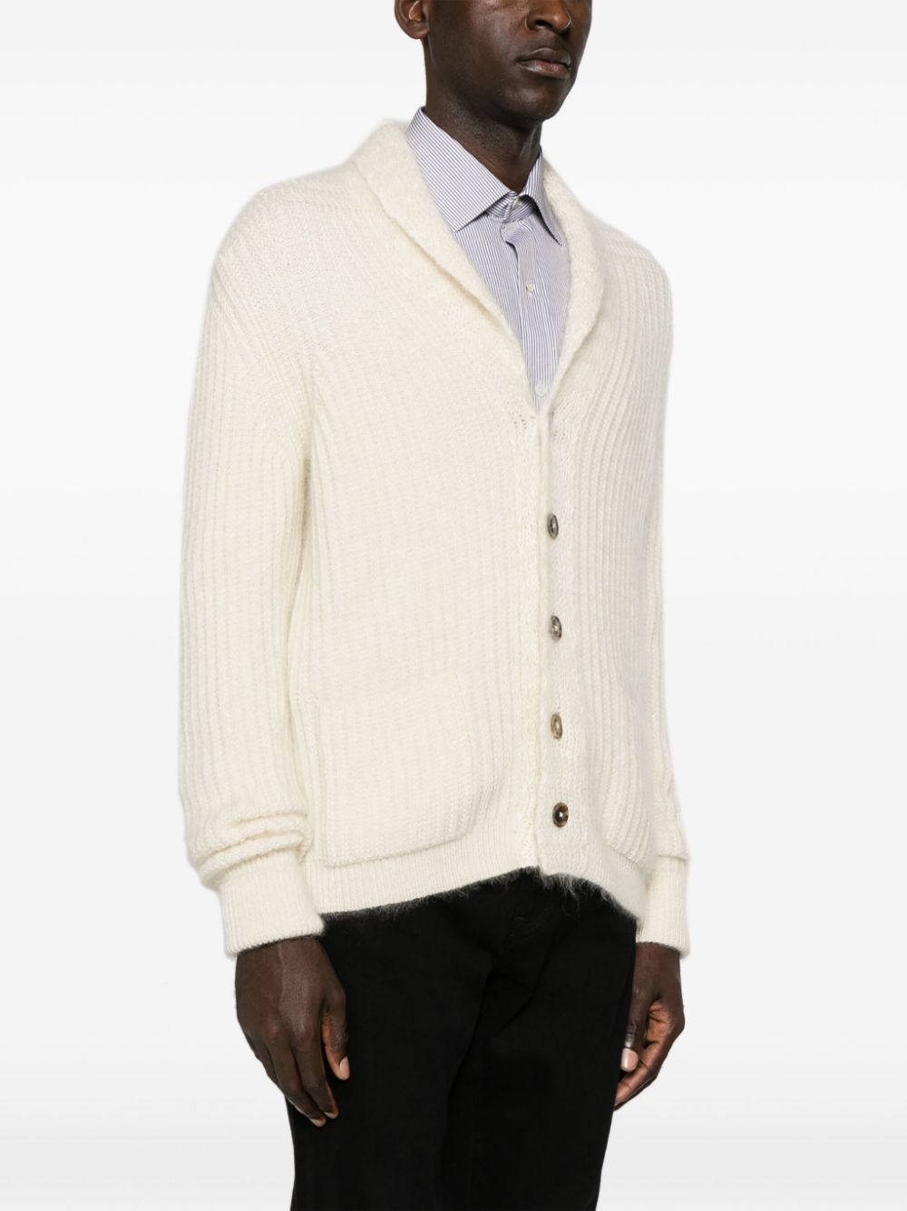 Shop Tom Ford Shawl-collar Ribbed-knit Cardigan In White