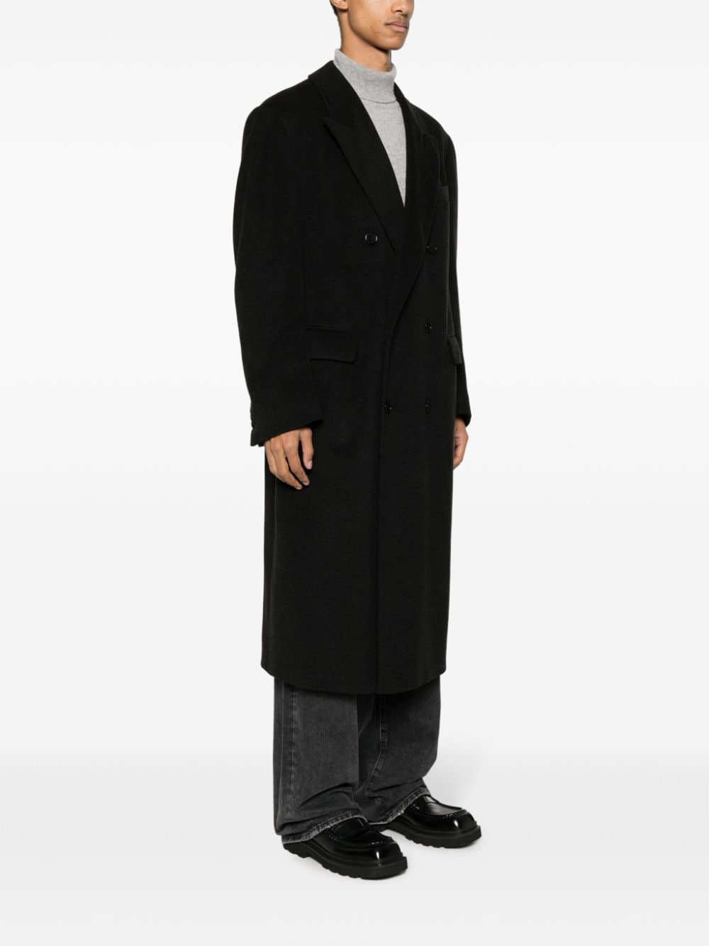 Pre-owned A.n.g.e.l.o. Vintage Cult 1990s Peak Lapels Double-breasted Cashmere Coat In Black