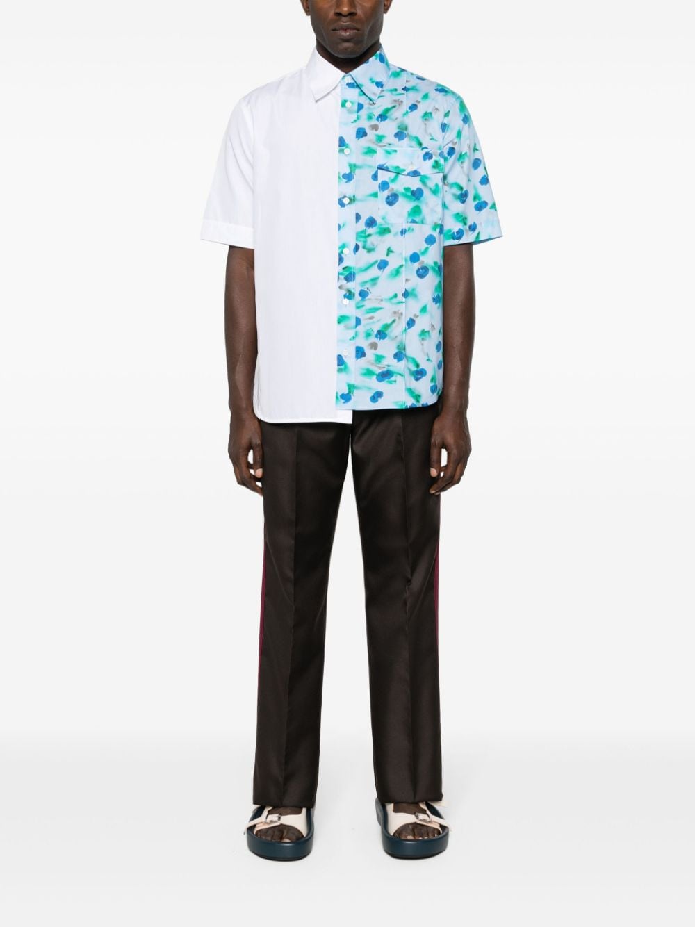 Shop Marni Floral-print Cotton Shirt In Blue
