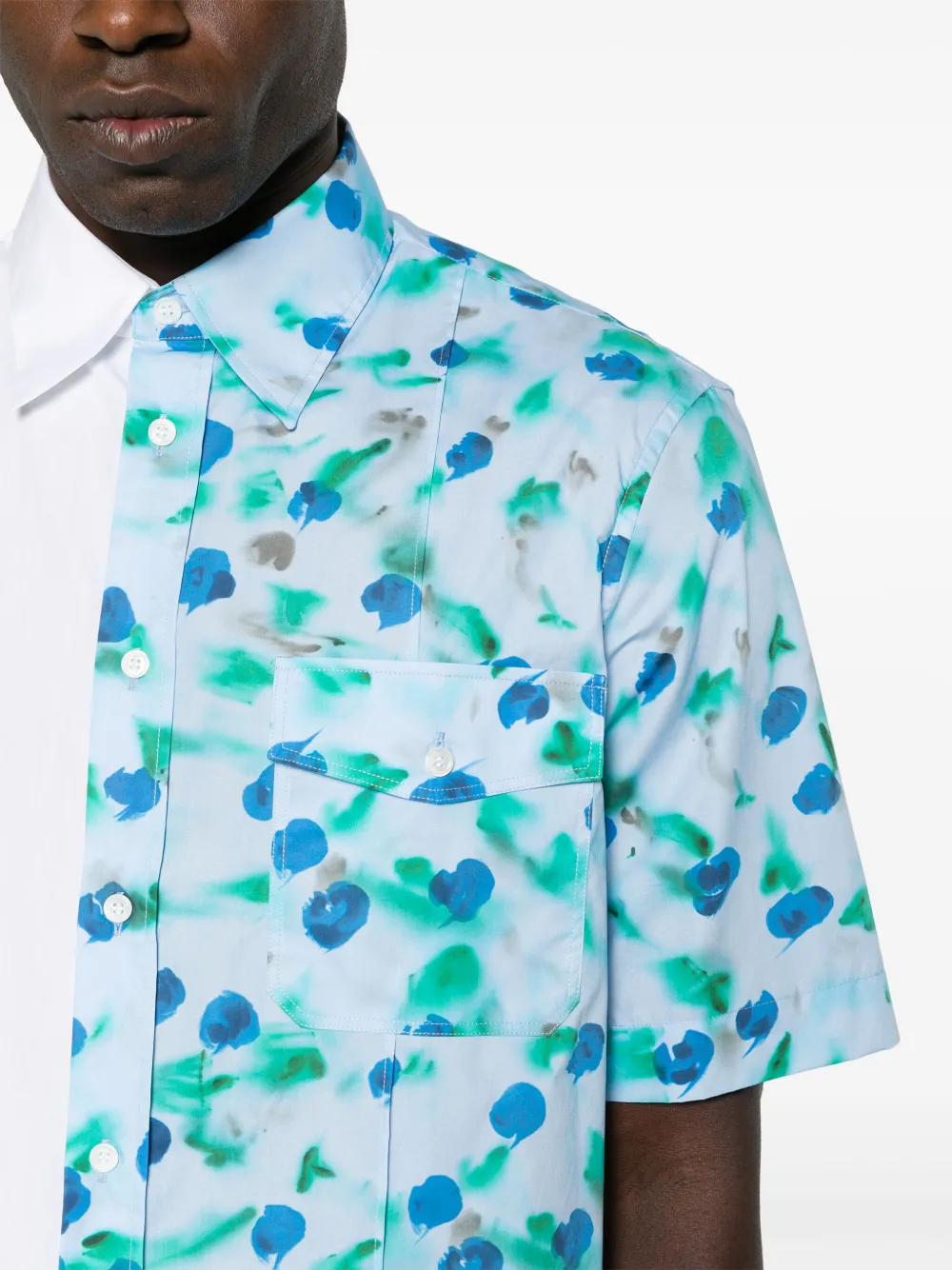 Shop Marni Floral-print Cotton Shirt In Blue