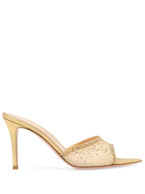 Gianvito Rossi Rania 85mm Crystal-embellished Mules in Neutrals