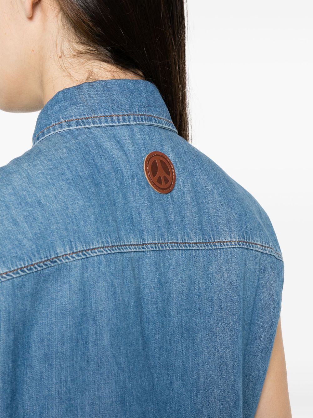 Shop Moschino Logo-appliqué Cotton Shirt In Blue
