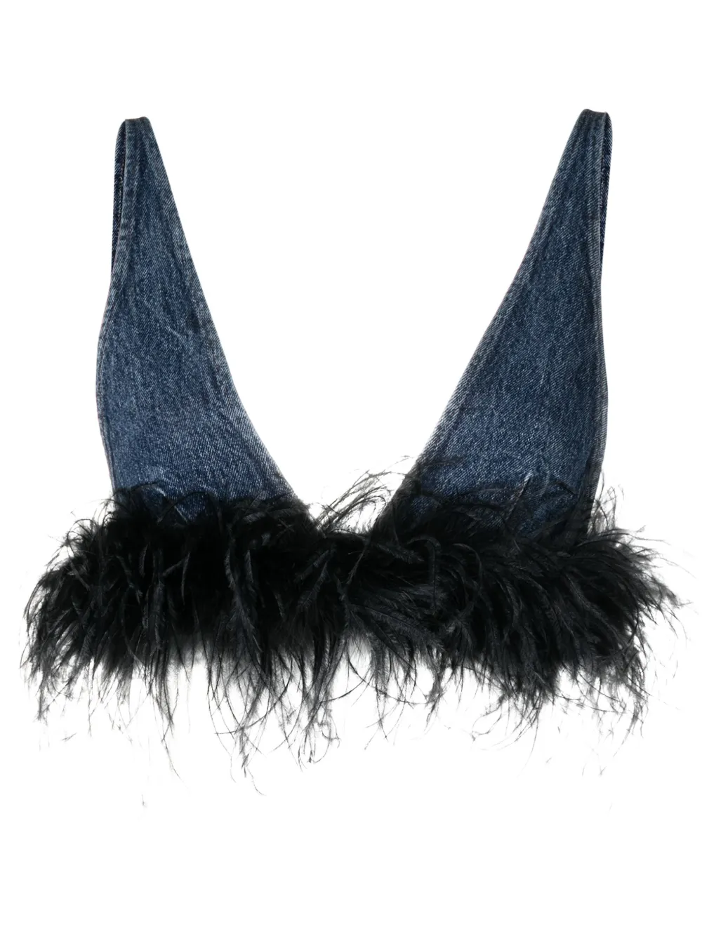 Miu Miu feather-trim denim top | Blue | Image 1
