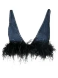 Miu Miu feather-trim denim top - Blue