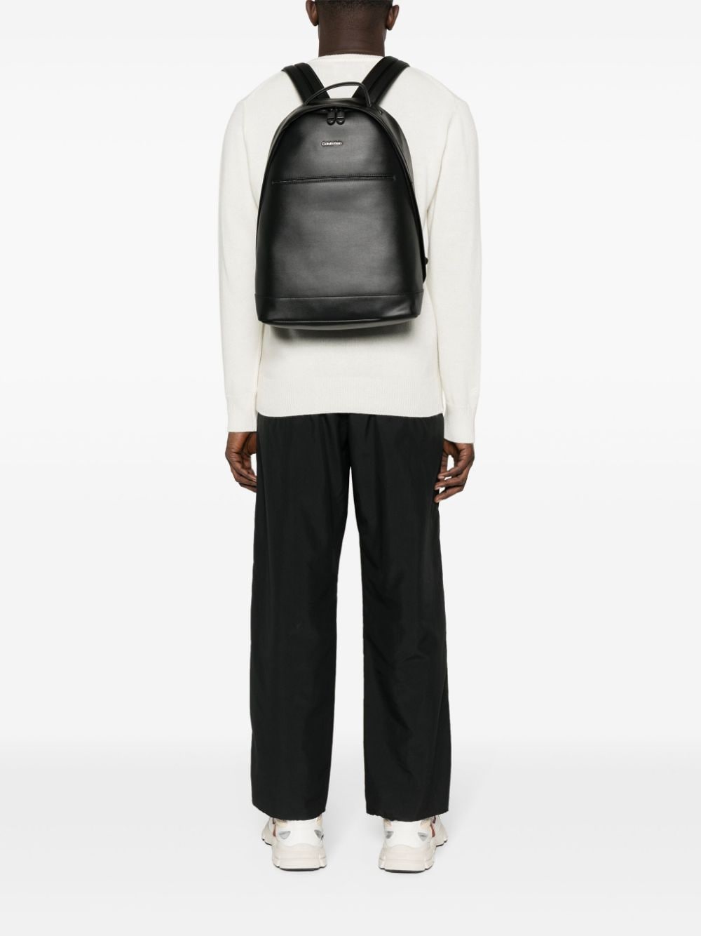 Shop Calvin Klein Logo-plaque Leather Backpack In Black