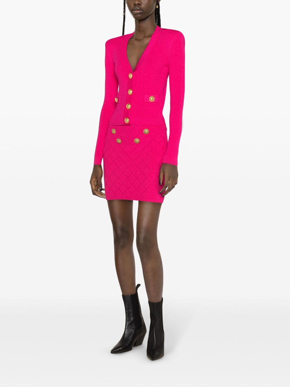 Shop Balmain Button-embellished Cardigan In Pink