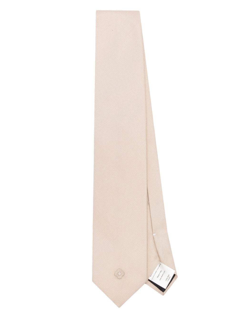 Lardini Zijden stropdas met geborduurd logo Beige
