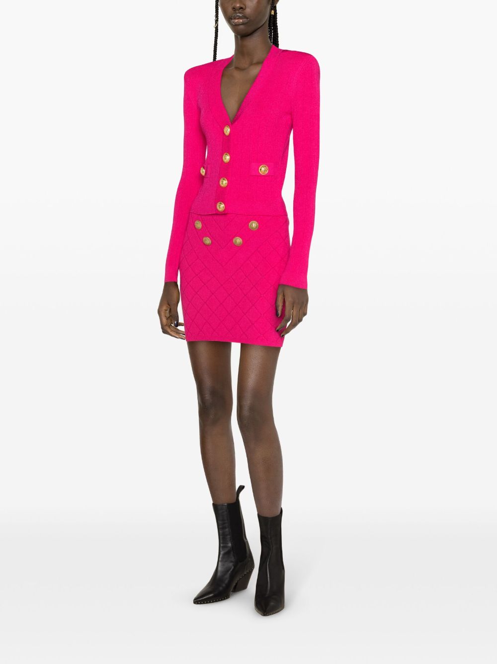 Shop Balmain Button-embellished Miniskirt In Pink