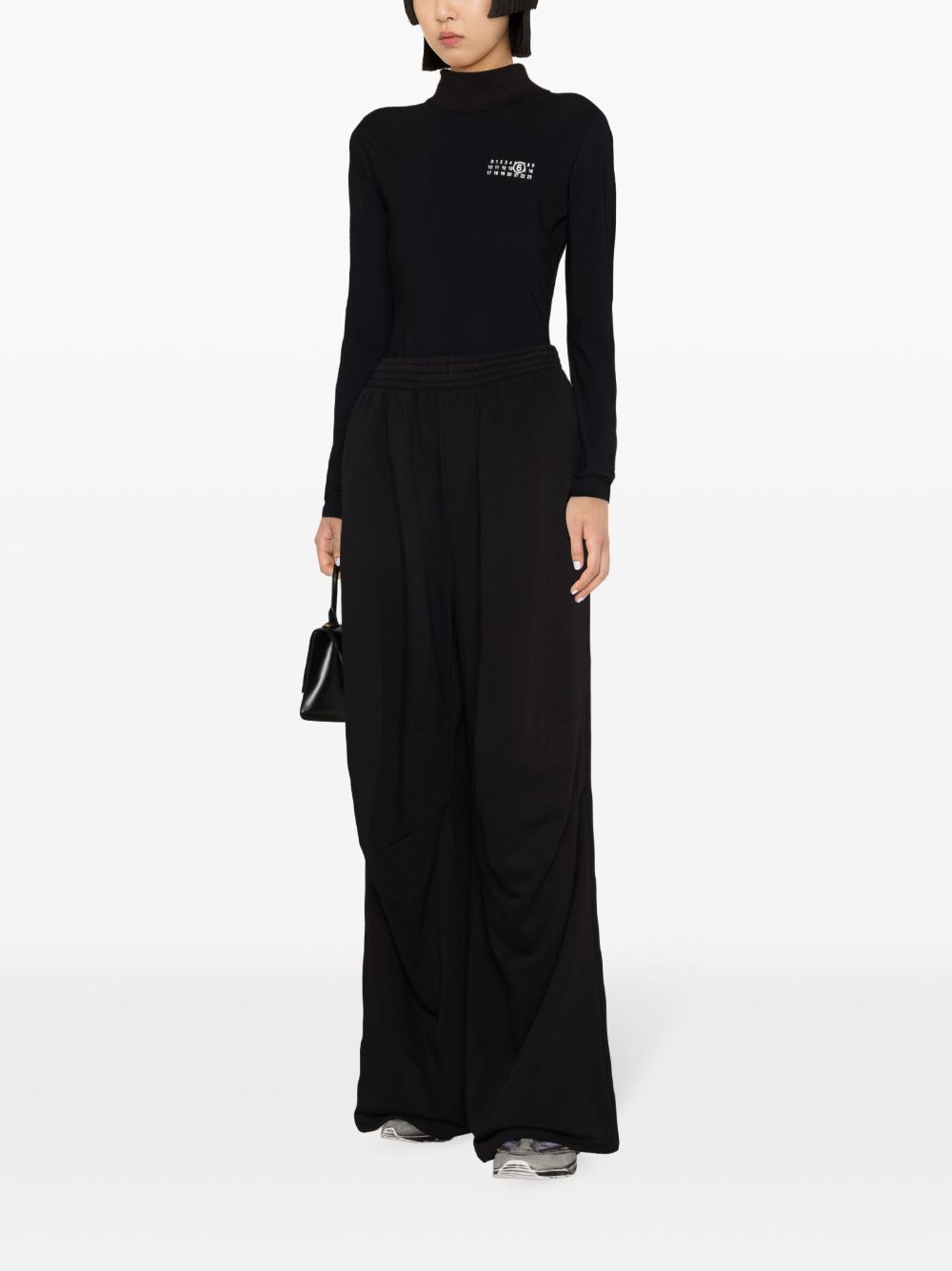 Shop Mm6 Maison Margiela High-waisted Cotton Flared Trousers In Black