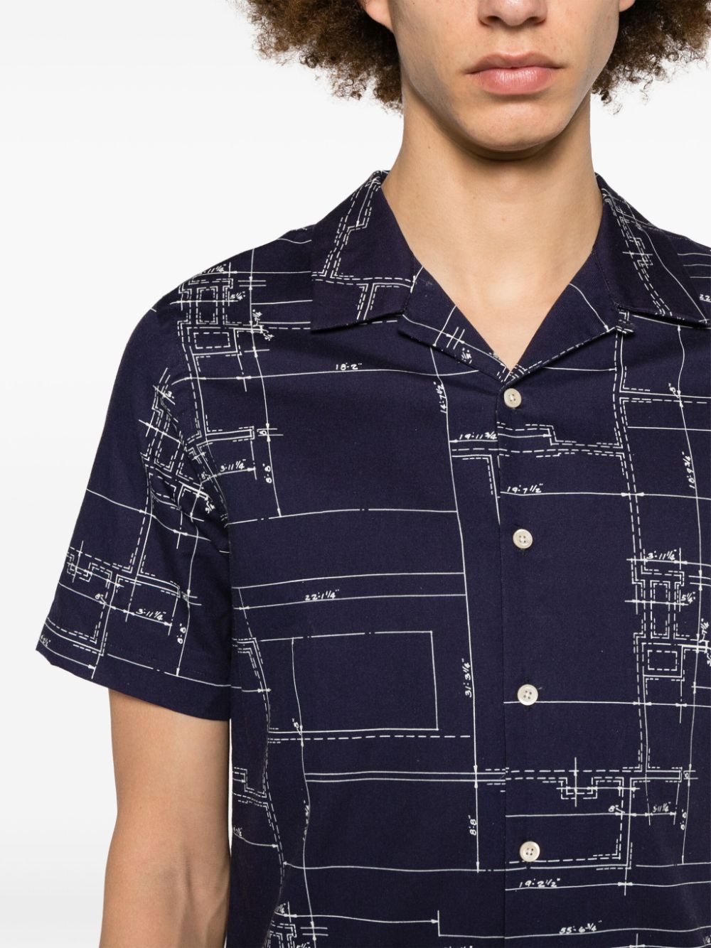 Shop Ps By Paul Smith Graphic-print Camp-collar Shirt In Blue