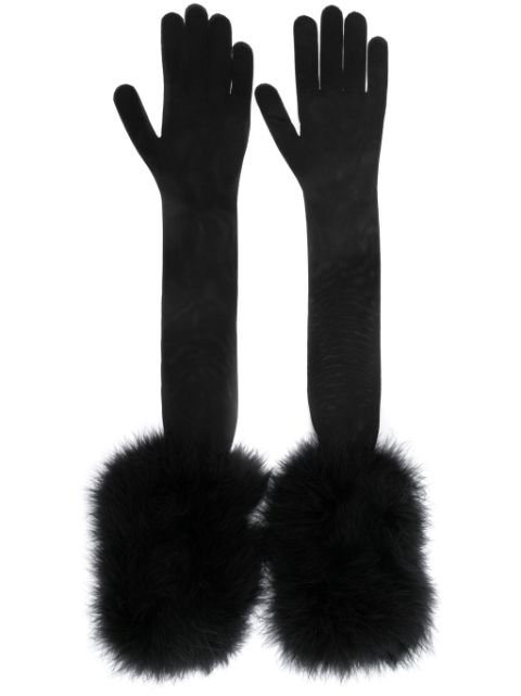 Saint Laurent feather-detailed semi-sheer long gloves