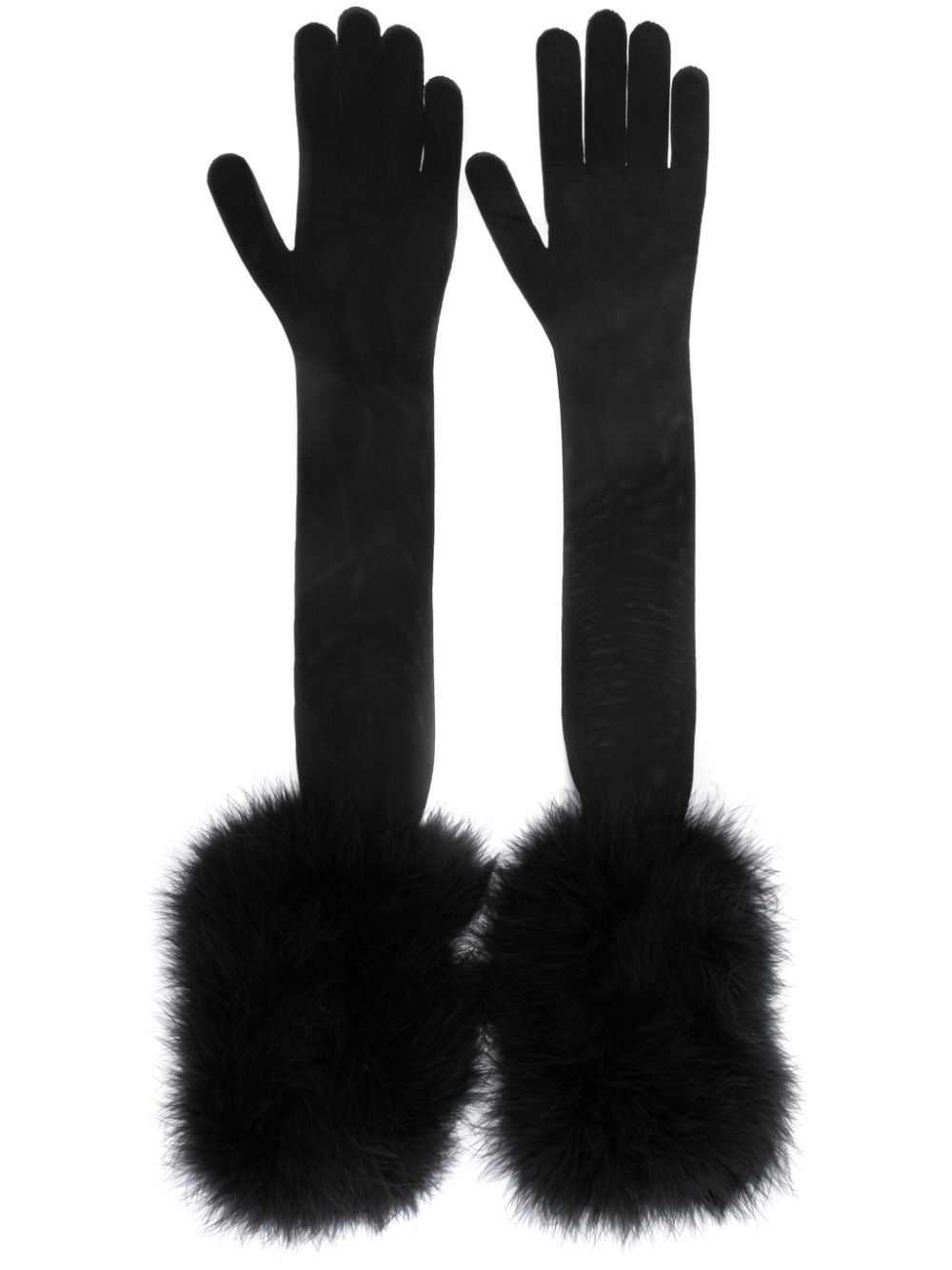 Shop Saint Laurent Feather-detailed Semi-sheer Long Gloves In Black