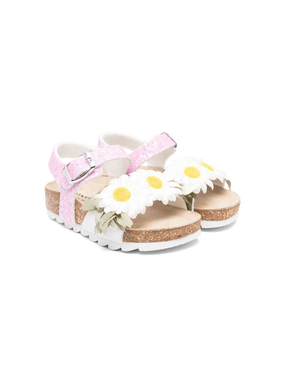 Monnalisa Kids' Floral-appliqué Buckled Sandals In White