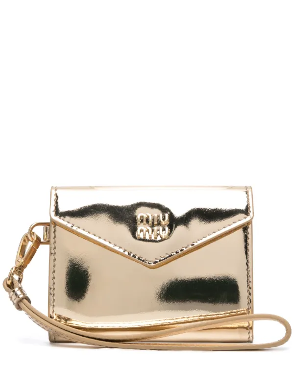 Miu Miu logo embossed Patent Leather Purse Gold FARFETCH IE