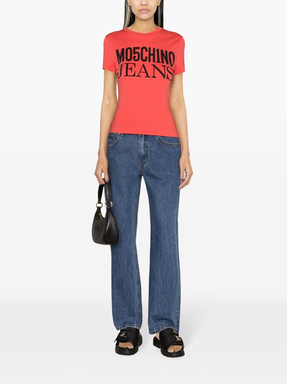 MOSCHINO JEANS Katoenen T-shirt met logoprint Roze