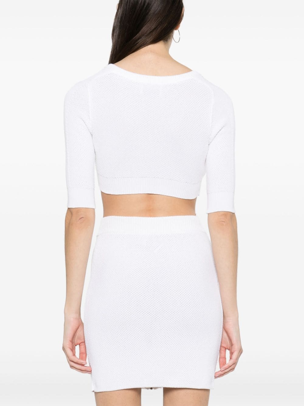 Shop Moschino Half-zip Round-neck Crop Top In White