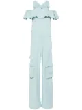 MOSCHINO JEANS ruffle-detail cold-shoulder jumpsuit - Blue