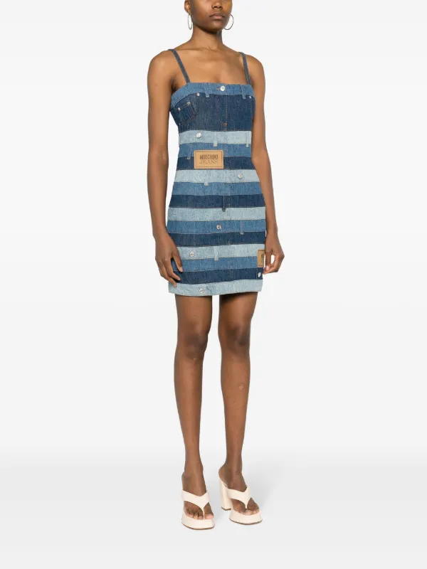 ワンピース MOSCHINO JEANS Woman Dress Teal 04053225 0320 Moschino Jeans One-Shoulder Printed Tulle Mini Dress