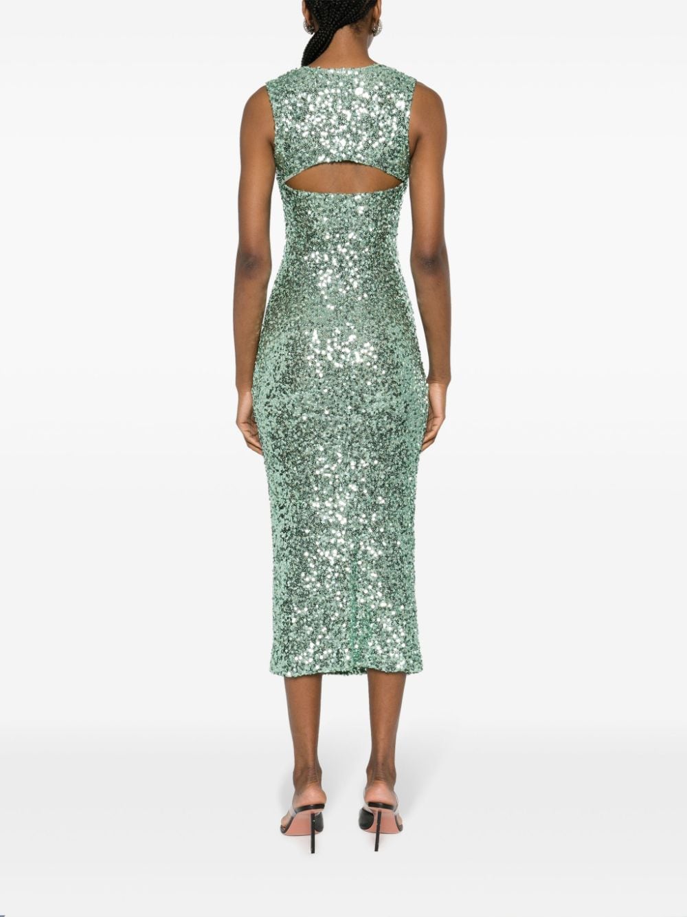 Shop Moschino Jeans Cut-out Sequined Midi Dress In Green